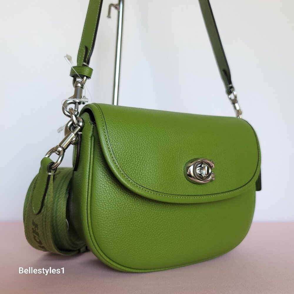 COACH Willow Saddle Pebbled Leather Saddle Crossbody Bag- Dark Lime color ⭐ - Picture 3 of 16